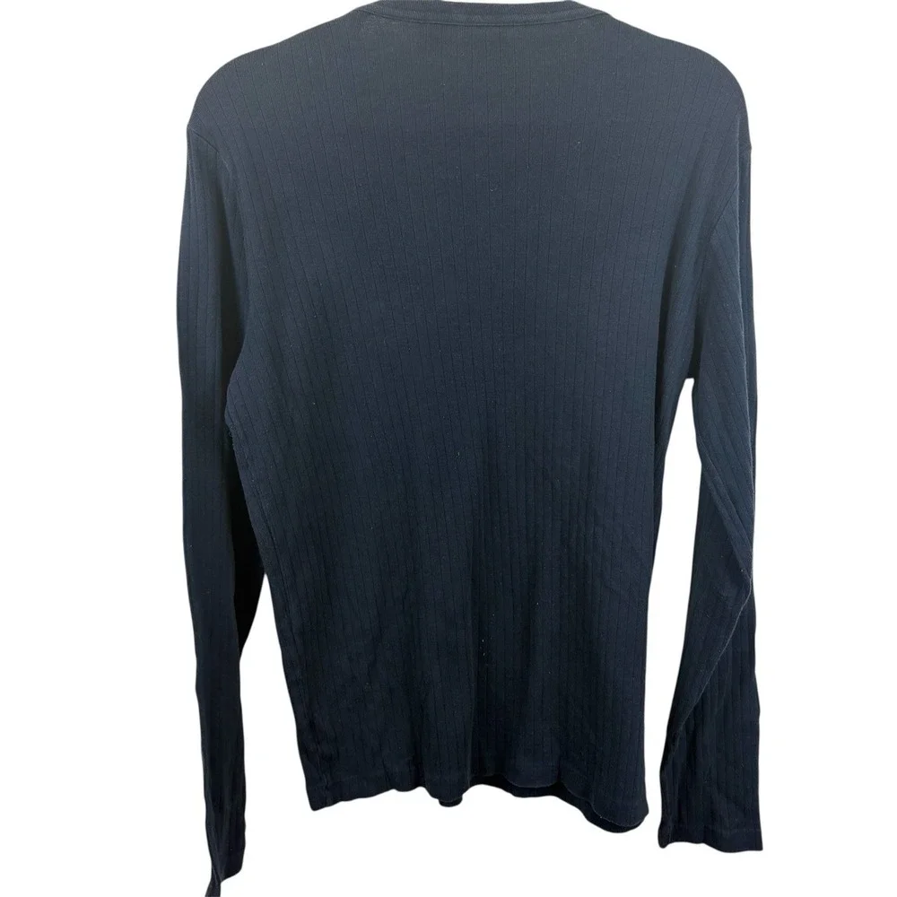 Vintage Y2K Polo Ralph Lauren Cotton Basic Blue Ribbed Long Sleeve‎ Shirt Sz M